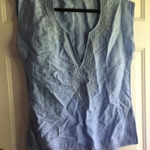 New York & Co Top S Linen Blend Blue Silver